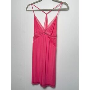 Victorias Secret Pink Lace Trim Slip Chemise Nightgown L G